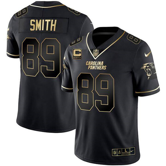 Men's Carolina Panthers #89 Steve Smith Black/Gold With 4-Star C Patch Vapor Limited Stitched Football Jersey